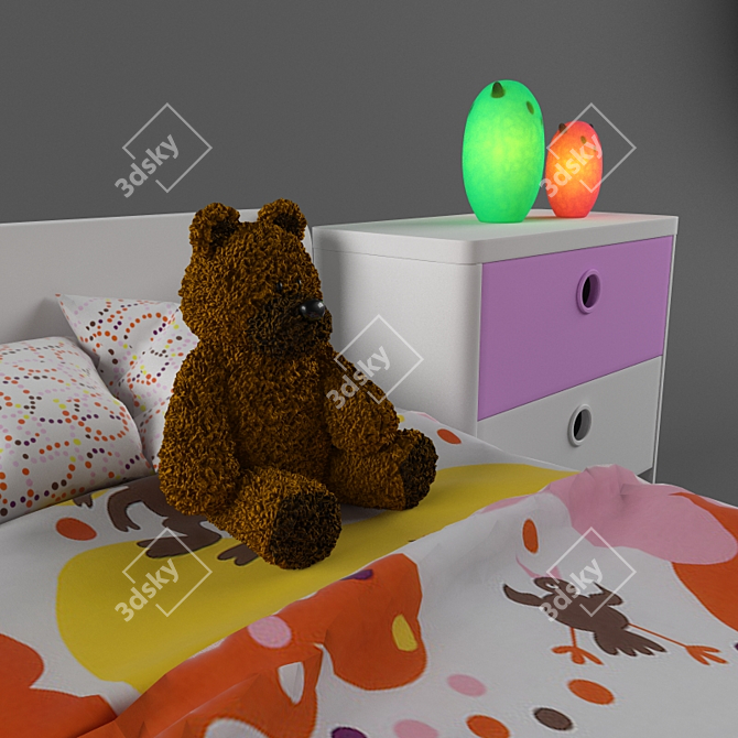 IKEA Children's Bed Set with Nightstand and Lamps 3D model image 3