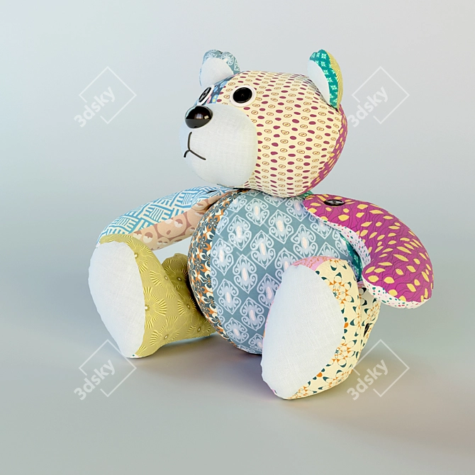 Vibrant Textured Teddy Bear 3D model image 2