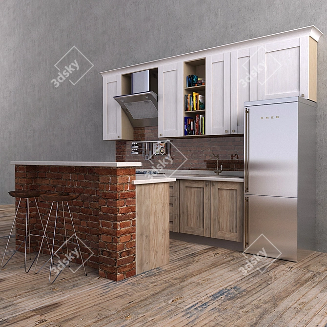 Custom Kitchen & Bar Loft 3D model image 1