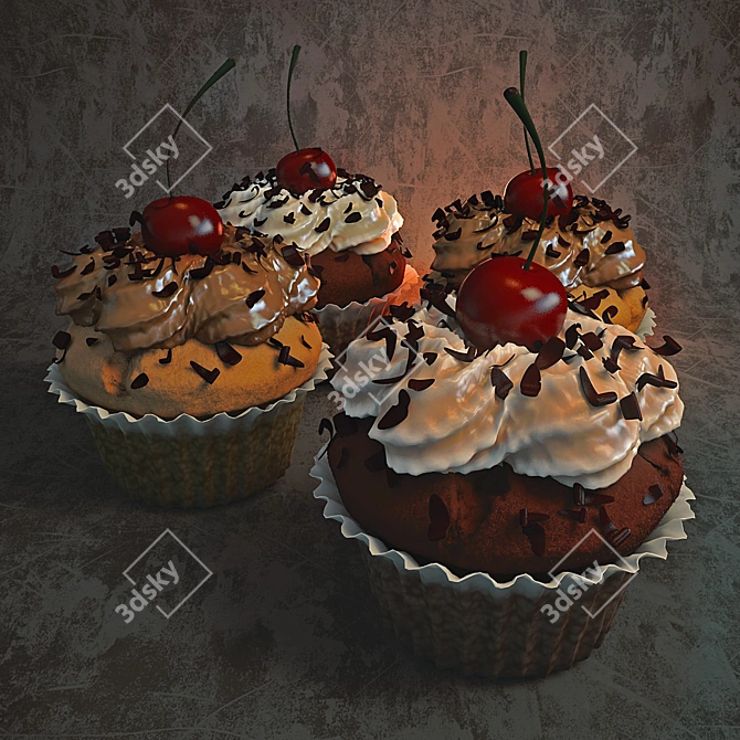 Cherry Bliss Cupcakes 3D model image 1