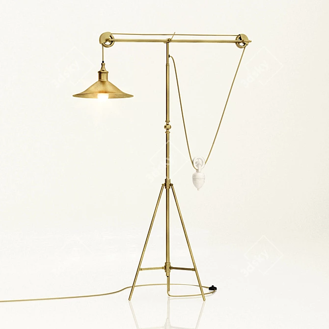 Industrial Iron Brass Floor Lamp 3D model image 1