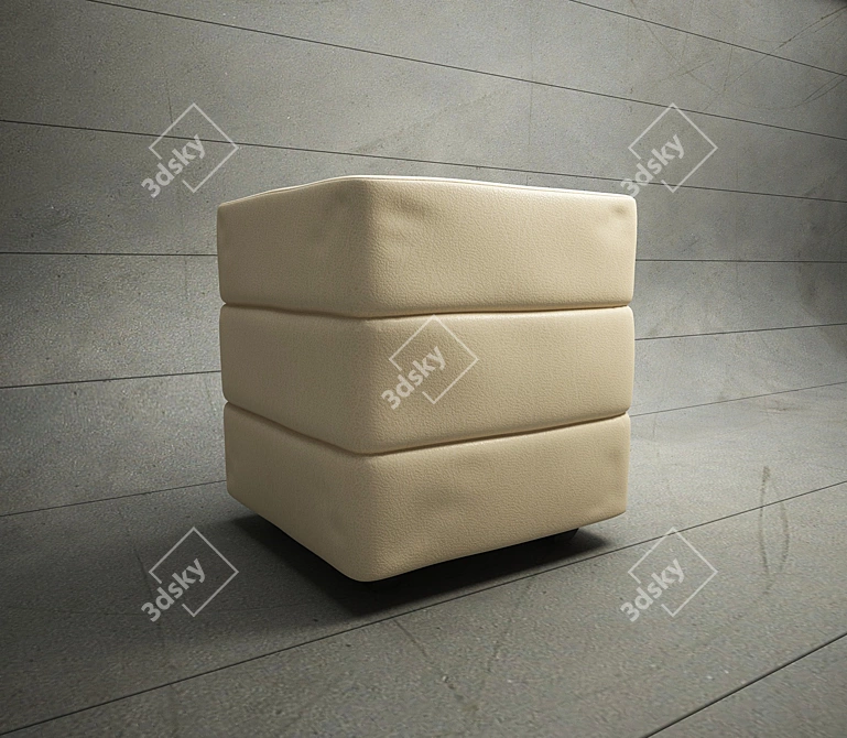 Luxury Leather Cube Ottoman 3D model image 1