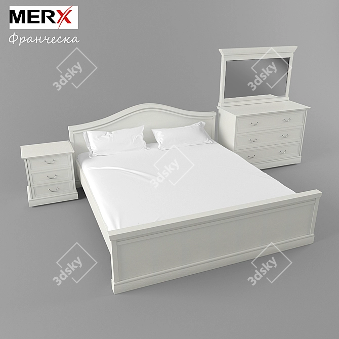 Francesca Bedroom Set: Bed, Nightstand, Dresser & Mirror 3D model image 1