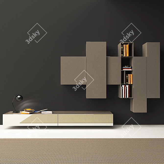 Modern Living Shelving System 3D model image 1