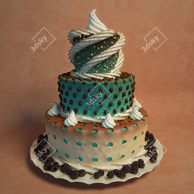 Decadent Three-Tiered Hazelnut Chocolate Cake 3D model image 1