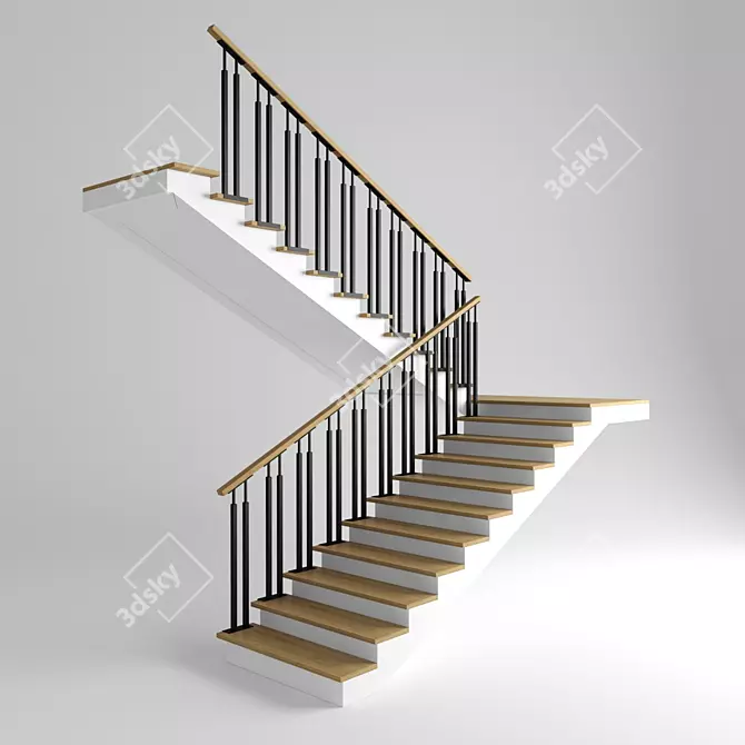 Dual-Flight Staircase, 11 Steps 3D model image 1