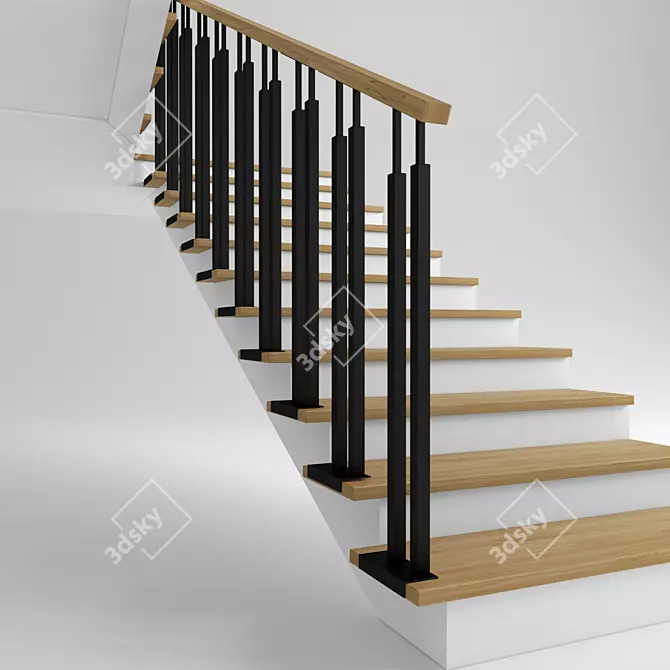 Dual-Flight Staircase, 11 Steps 3D model image 2