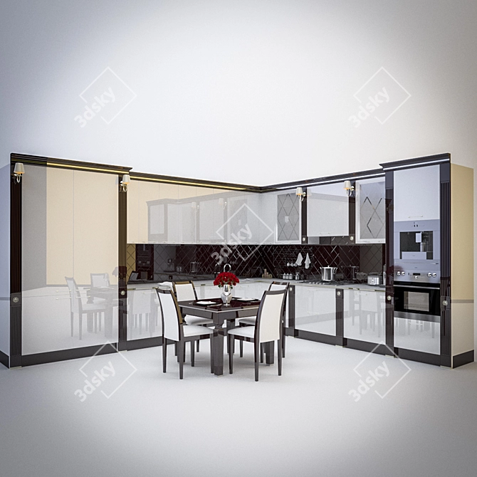 Sleek Modern Kitchen 3D model image 1