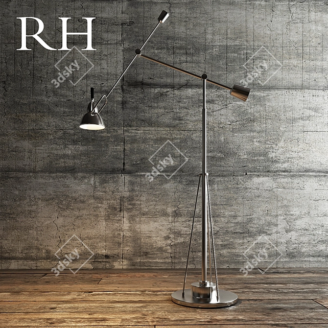 Elegant Silver Metal Floor Lamp 3D model image 1