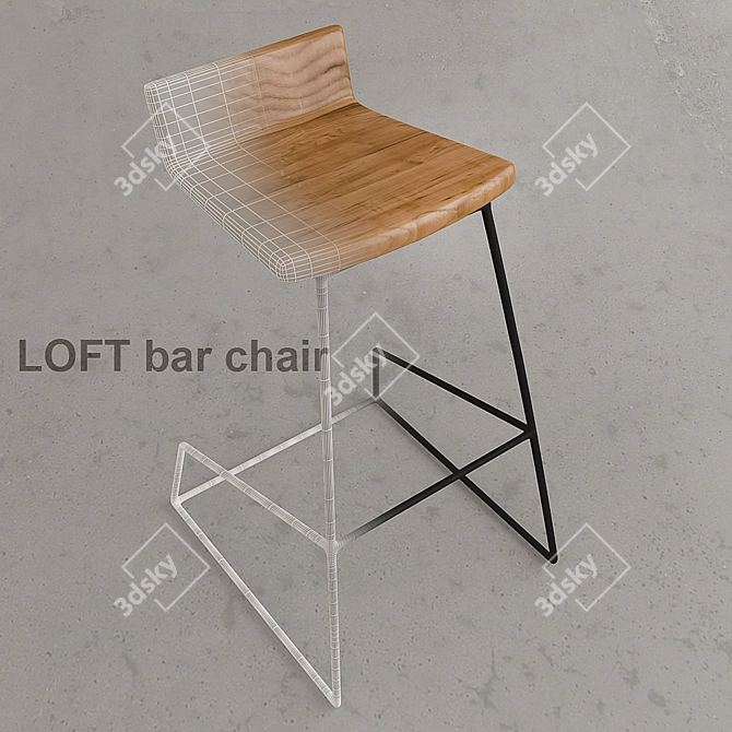 Rustic Loft Wooden Bar Chair 3D model image 1