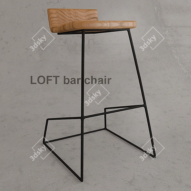 Rustic Loft Wooden Bar Chair 3D model image 2