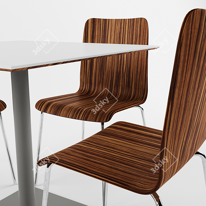 Modern Plywood Chair & Metal Table 3D model image 2