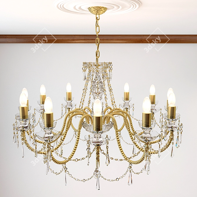 Elegant Crystal Chandelier with Brass Finish 3D model image 1