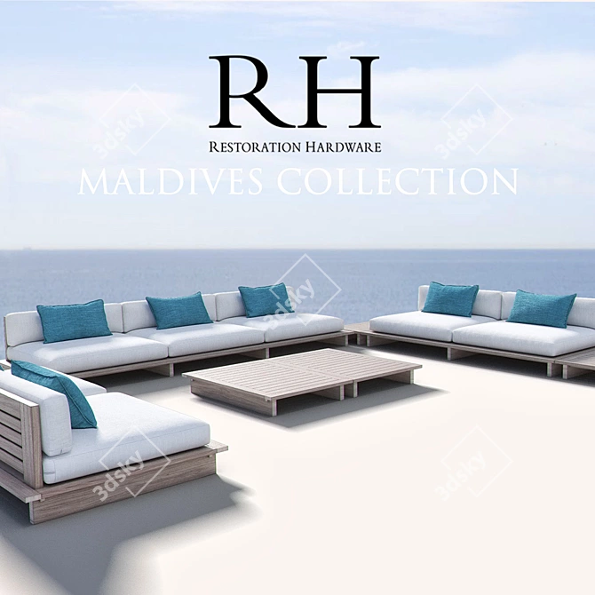 Luxury RH Maldives Collection: Sofa, Lounge Chair, Coffee Table & Side Table 3D model image 1