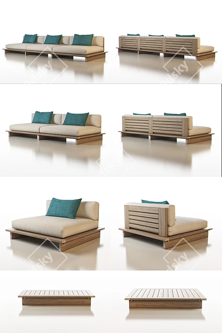 Luxury RH Maldives Collection: Sofa, Lounge Chair, Coffee Table & Side Table 3D model image 2