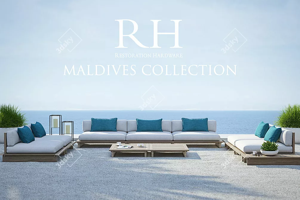 Luxury RH Maldives Collection: Sofa, Lounge Chair, Coffee Table & Side Table 3D model image 4