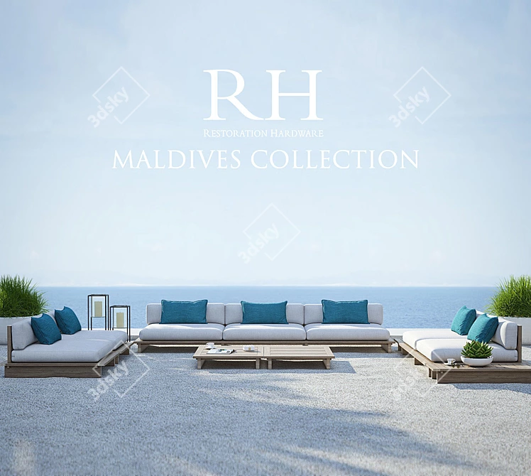 Luxury RH Maldives Collection: Sofa, Lounge Chair, Coffee Table & Side Table 3D model image 5