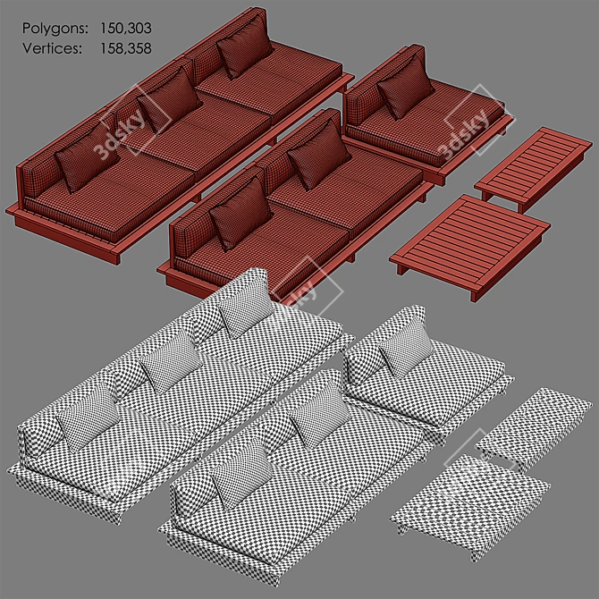 Luxury RH Maldives Collection: Sofa, Lounge Chair, Coffee Table & Side Table 3D model image 11