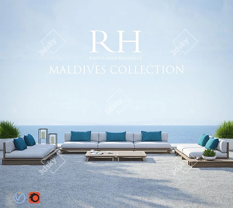 Luxury RH Maldives Collection: Sofa, Lounge Chair, Coffee Table & Side Table 3D model image 13