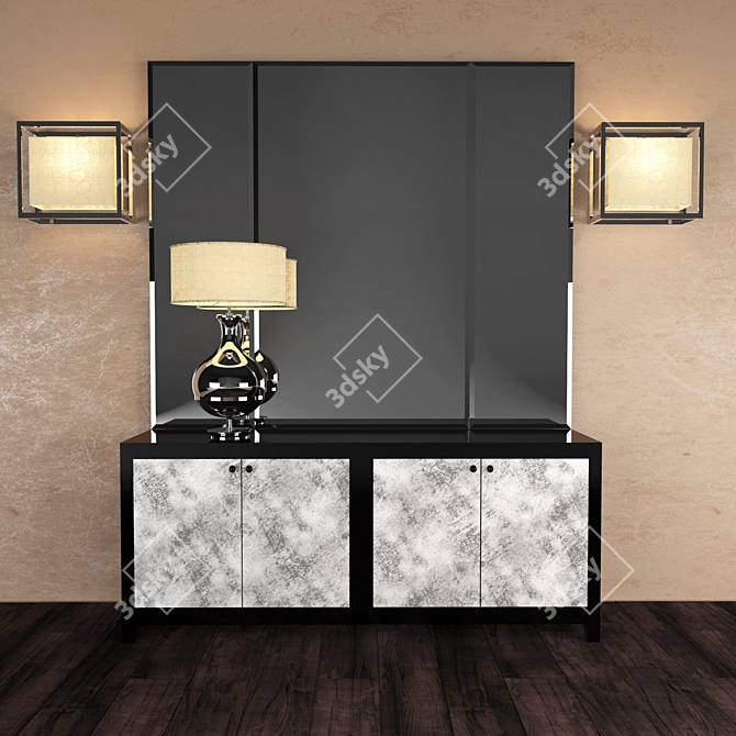 Elegant Dresser with Mirror & Lamps 3D model image 1