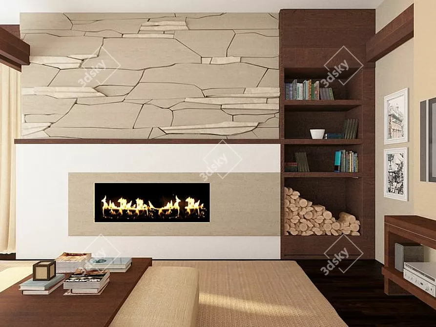 Travertine Masterpiece Fireplace 3D model image 3
