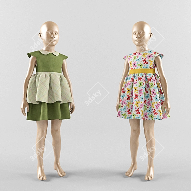 Kids' Mannequin Dress Duo 3D model image 1