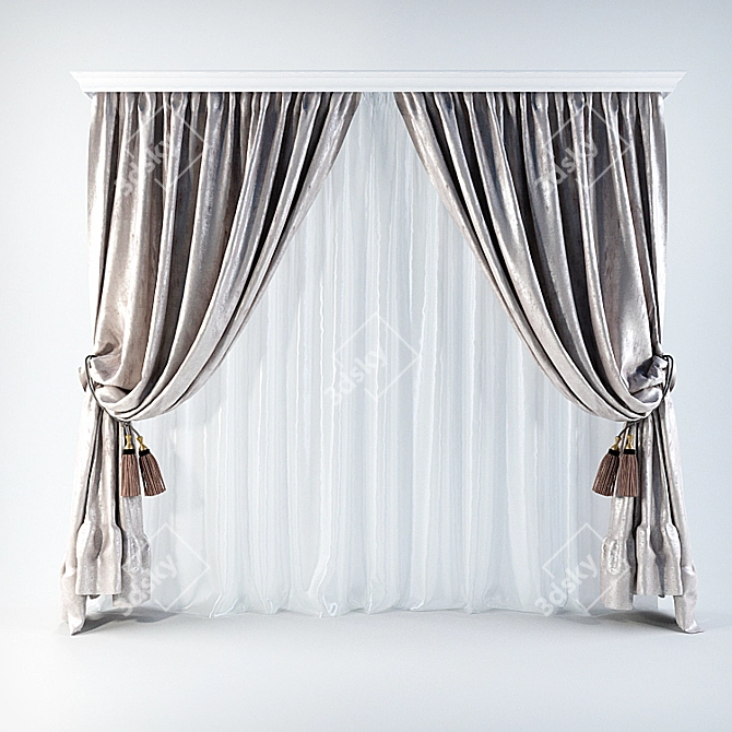 Elegant Tassel Curtain 3D model image 1