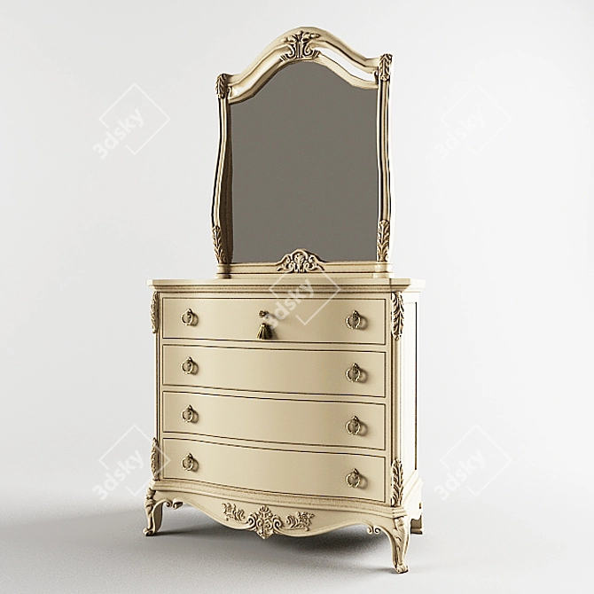 Elegant Carved Dresser with Mirror 3D model image 1