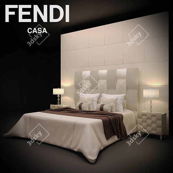 FENDI Casa Bed: Luxurious Elegance 3D model image 1