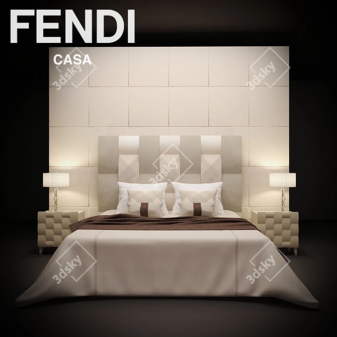 FENDI Casa Bed: Luxurious Elegance 3D model image 2