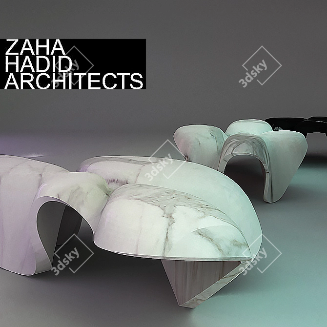 Zaha Hadid Marble Tables: Mercuric Elegance 3D model image 1