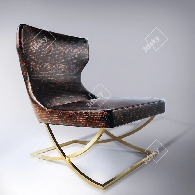 Luxury Crocodile Leather Low Chair 3D model image 1