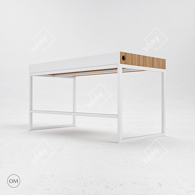 Modern Steel and Oak Writing Desk 3D model image 2