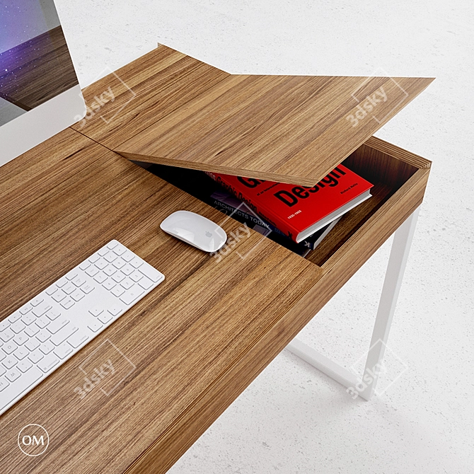 Modern Steel and Oak Writing Desk 3D model image 3