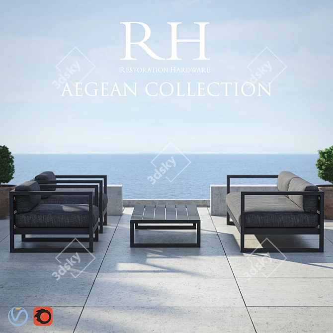 Restoration Hardware Aegean Sofa Set 3D model image 5