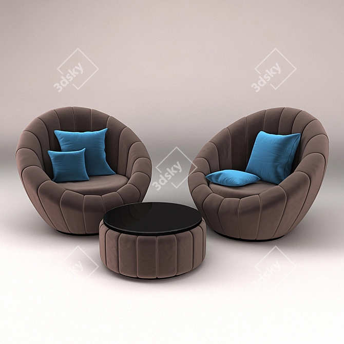 Elegant Velvet Armchair Set 3D model image 1