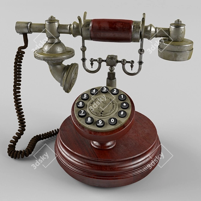 Vintage Wooden Retro Phone 3D model image 1