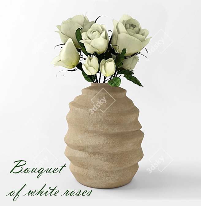 Elegant White Rose Bouquet 3D model image 1