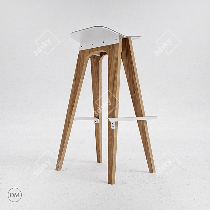 Modern Oak Bar Stool 3D model image 1