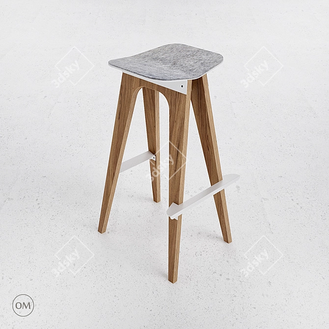 Modern Oak Bar Stool 3D model image 2