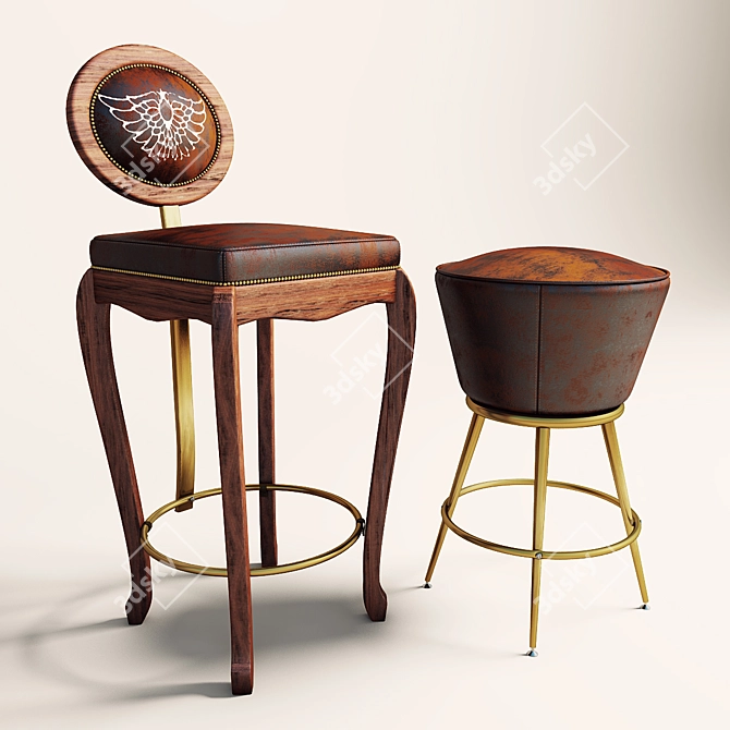 Retro Chic Stools for Vintage Vibes 3D model image 1