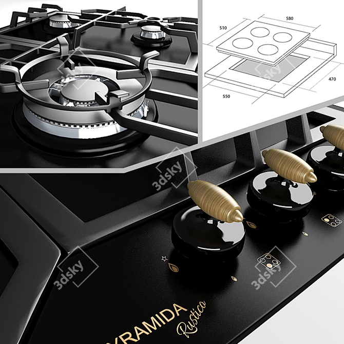 PYRAMIDA PFE 641 Black Rustico: Sleek Gas Cooktop 3D model image 2