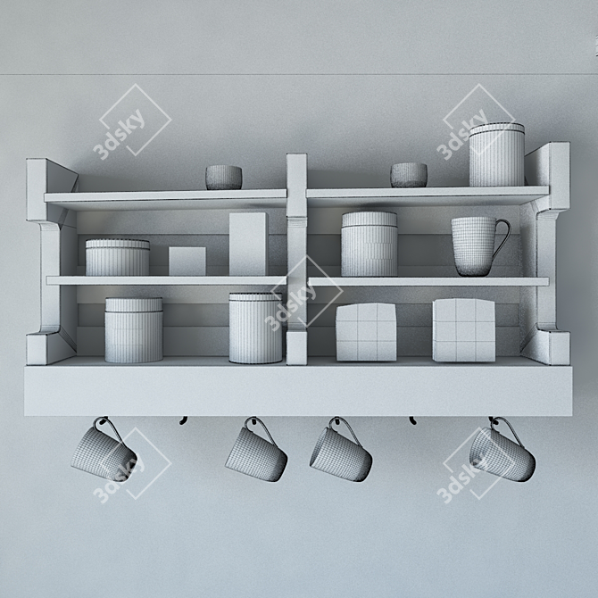 Vintage Shelf with Tea & Jars 3D model image 2