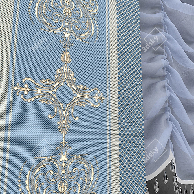 Elegant French Tapestry Curtain 3D model image 2