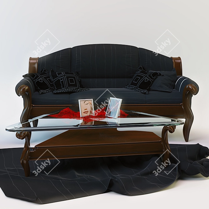 3-Piece Living Room Set: Sofa, Chair, and Table 3D model image 2