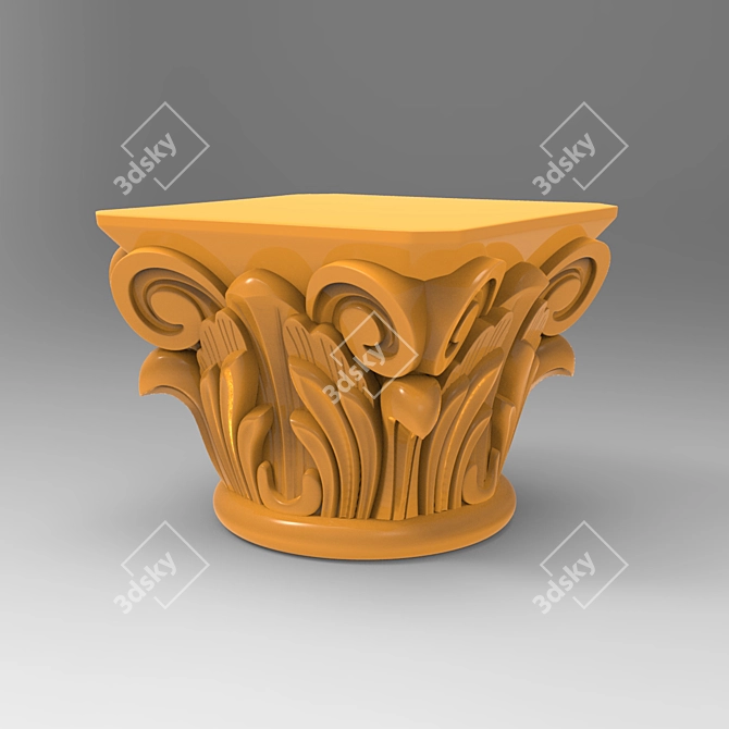 Handcarved Wooden Column 3D model image 1