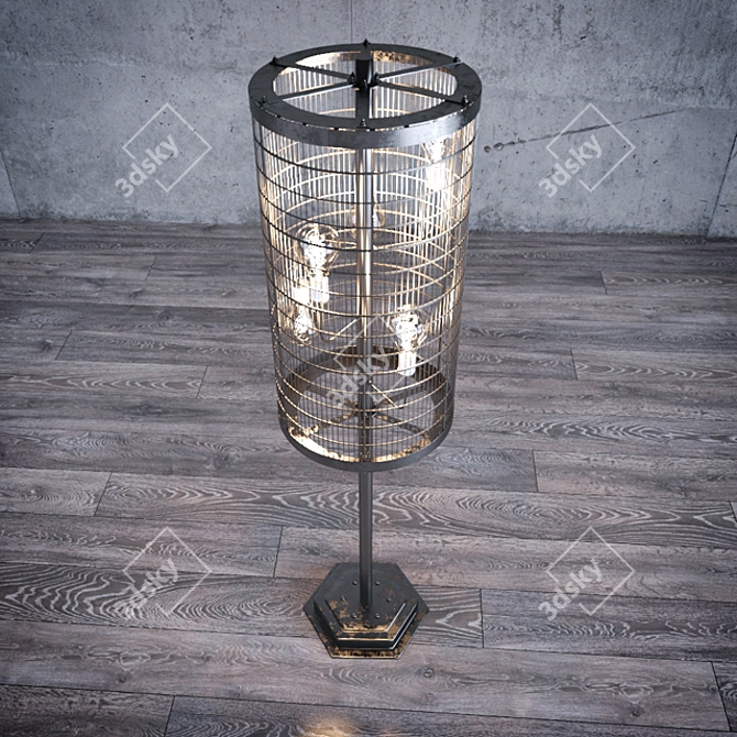 Vintage Vertical Cage Floor Lamp 3D model image 2