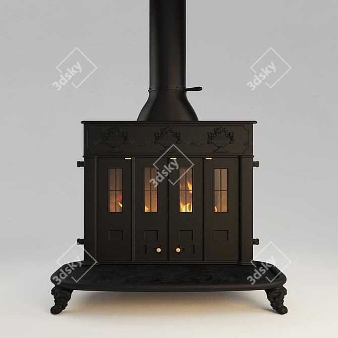 Hergom Franklin 82: Stylish Double Combustion Cast Iron Fireplace 3D model image 1