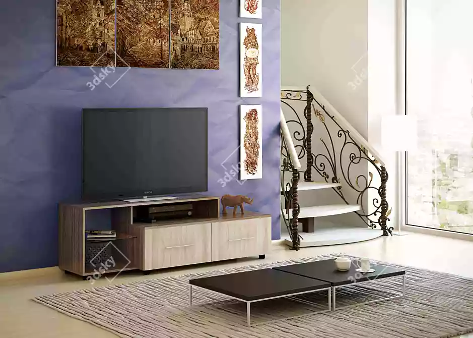 Sleek Glass TV Stand 3D model image 2