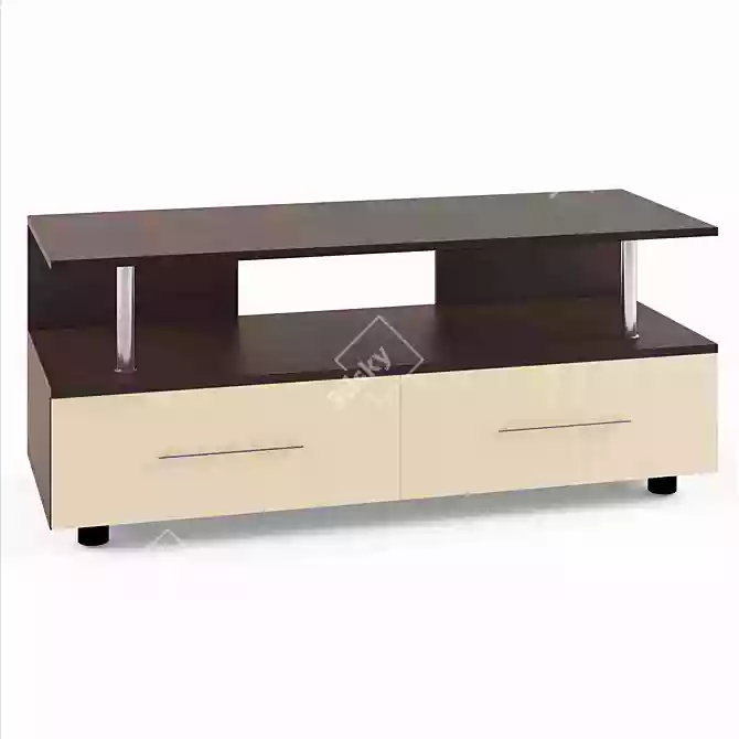 Sleek TV Stand with Drawers & Chrome Bars 3D model image 1